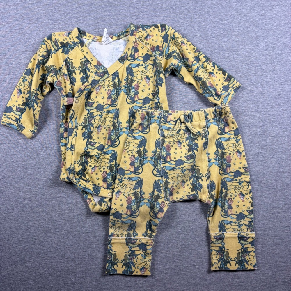 Kate Quinn Kimono Bodysuit Pants Set 12-18M Yellow Forest Fairy Organic Cotton
